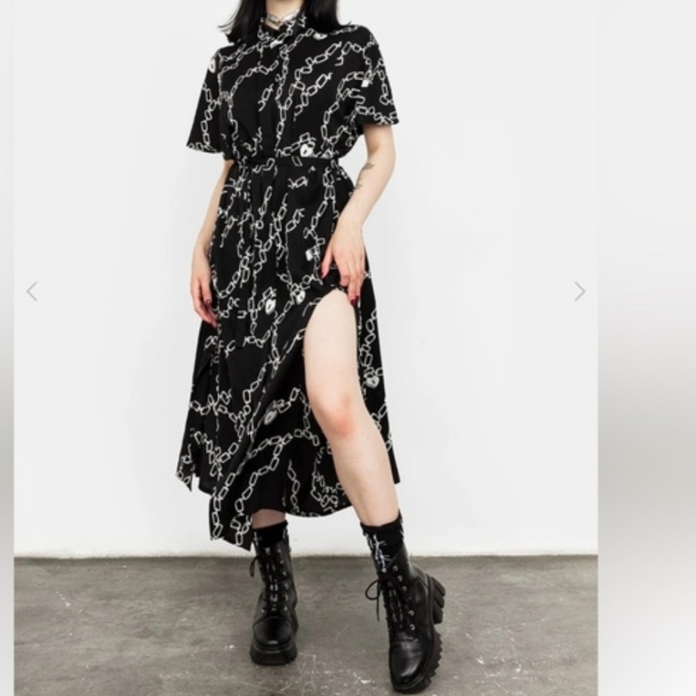 Disturbia Black Chain Print Shirt Dress